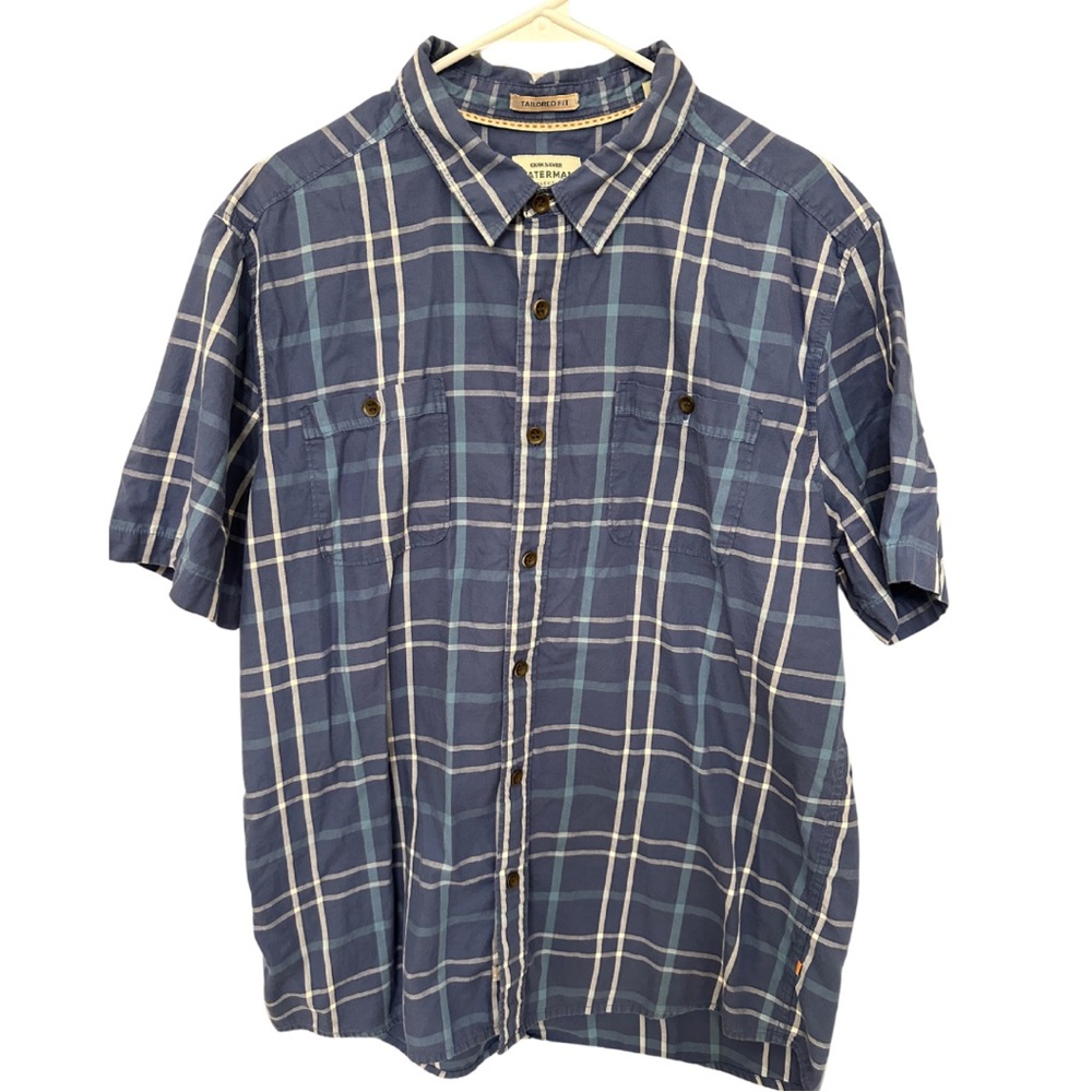 Men’s Quiksilver Waterman Short Sleeve Button-Down Shirt - Blue Plaid, Size XL